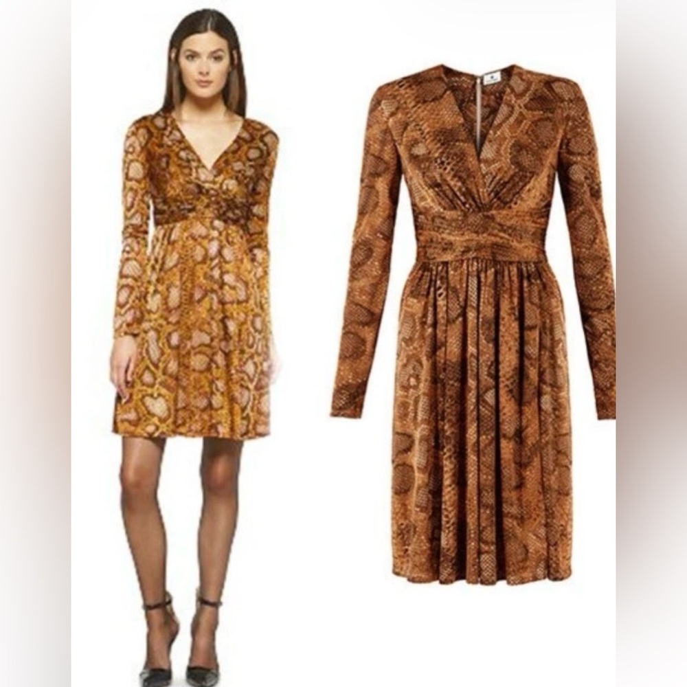 Altuzarra Target Stylish Womens Animal Print Dress Vneck Sz 14 Brown Gold Draped